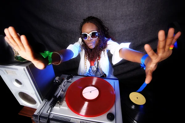 Cool afro american DJ in action — Stock Photo, Image