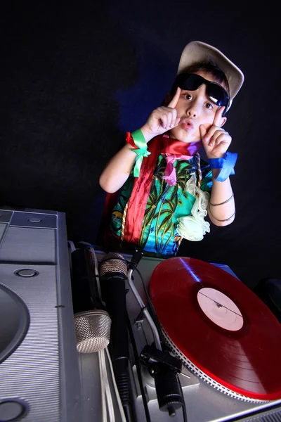 Cool kid DJ in action — Stock Photo, Image