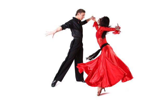 Танцоры в действии изолированы на белом
