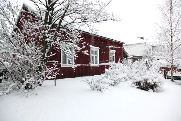 Landsbygdens Vinterlandskap Hus Snöfall — Stockfoto
