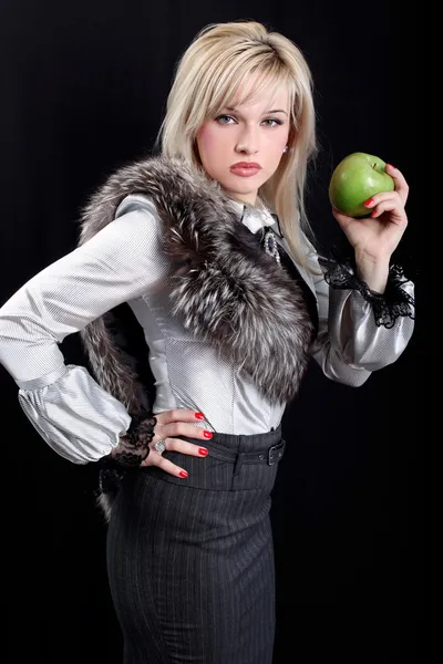 Дівчина Хутром Яблуком — стокове фото