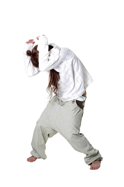 Cool Modern Kvinna Dansare Isolerad Vit — Stockfoto