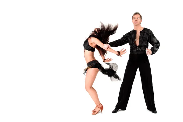 Latino dansers in actie geïsoleerd op wit — Stockfoto