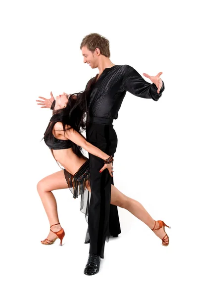 Latin Táncosok Elszigetelt Fehér Akcióban — Stock Fotó