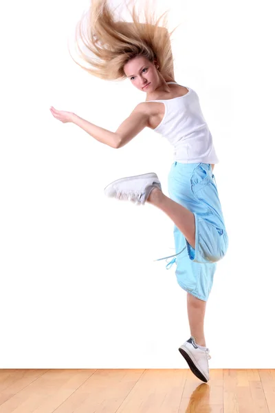 Современный танцор в бальном зале на белом фоне — стоковое фото