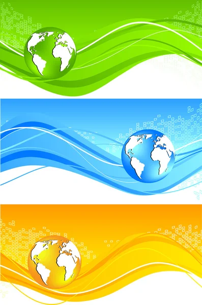 Ensemble de bannière ondulée avec globe — Image vectorielle