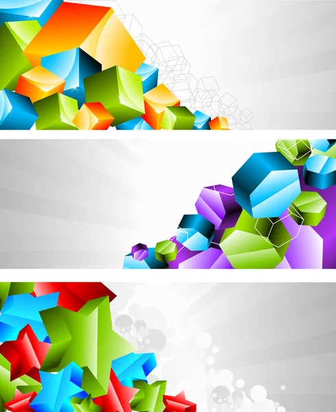 Uppsättning banderoller med 3D-element. Vektorillustration — Stock vektor