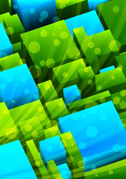 Abstraktní pozadí se zelenými a modrými kostkami. Vektorová ilustrace — Stockový vektor
