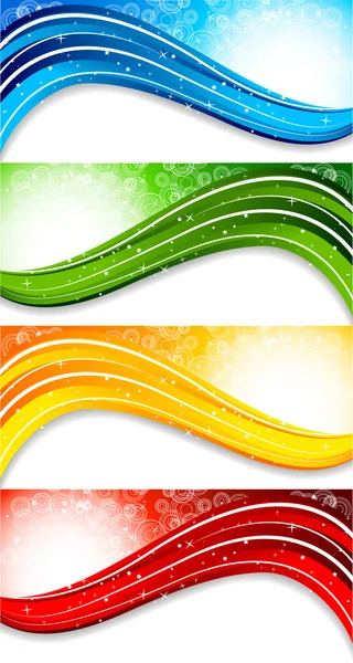 Conjunto de quatro banners coloridos com círculo —  Vetores de Stock