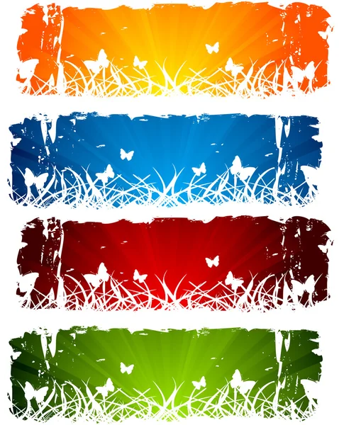 Banner mit Gras und Schmetterling — Stockvektor
