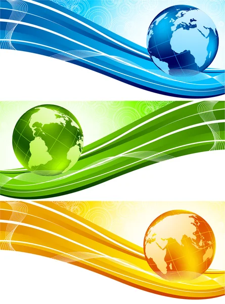 Set di banner colorati con globo — Vettoriale Stock