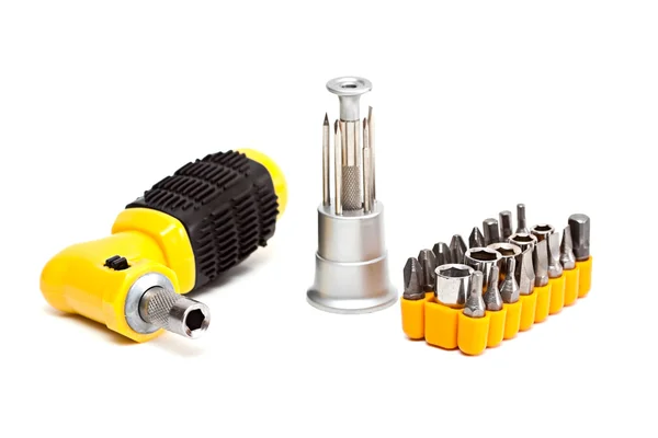 stock image Screwdriver with set of nozzles.