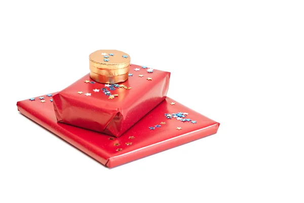 Red and gold gift boxes. — Stock Photo, Image
