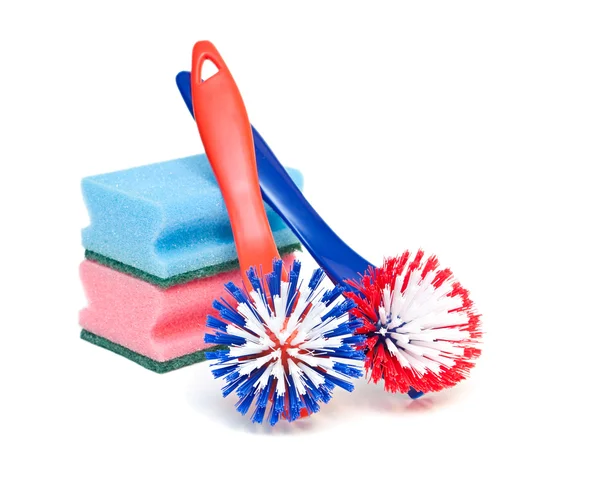 Escovas de limpeza e esponjas de cozinha — Fotografia de Stock