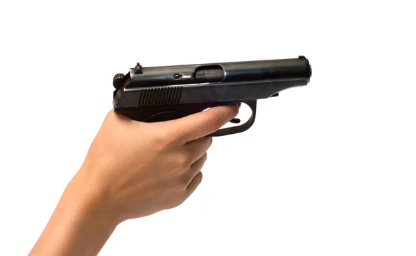 Жіноча Рука Тримає Пістолет Ізольовано Білому Тлі — стокове фото
