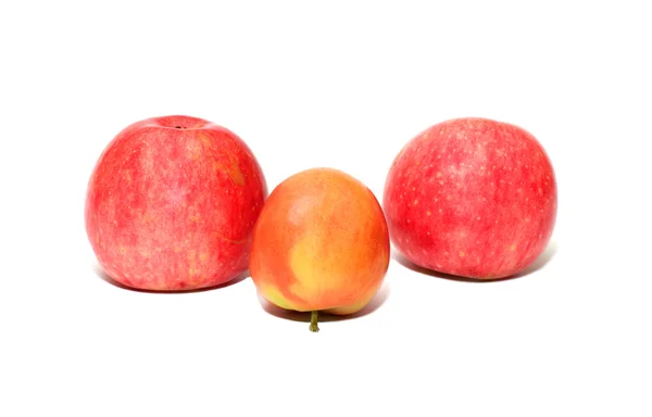 Tres Manzanas Maduras Aisladas Sobre Fondo Blanco — Foto de Stock
