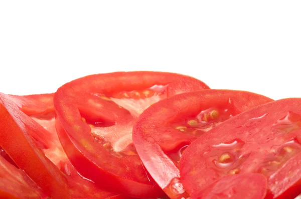 Corte Tomate Close Fundo Branco — Fotografia de Stock