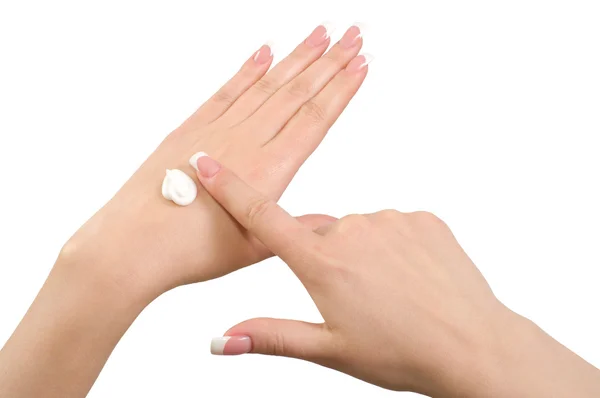 Application de crème pour les mains . Images De Stock Libres De Droits