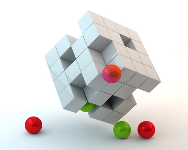 Cubos e esferas brancos — Fotografia de Stock