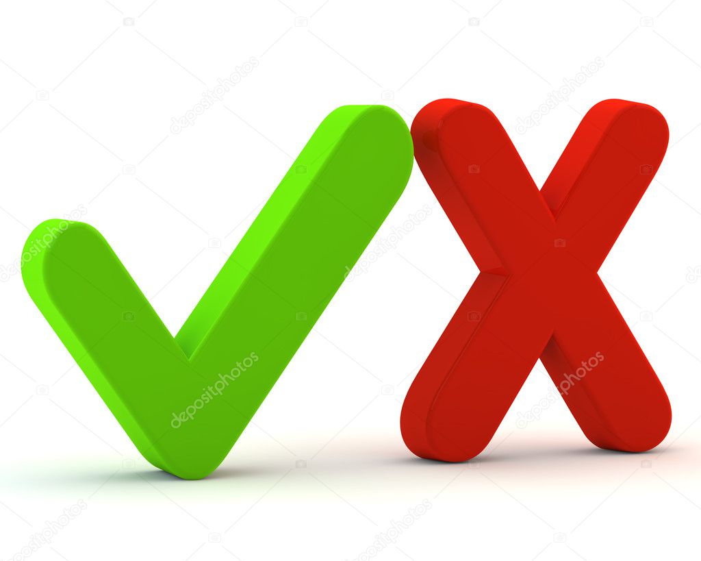 3d green yes check mark and red no