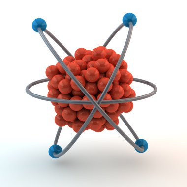 beyaz zemin üzerinde 3D turuncu atom