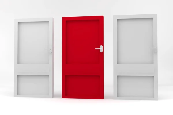 Три Закрытые Двери Одна Красная Две Белые — стоковое фото