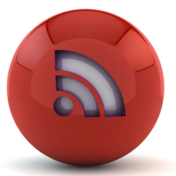 Esfera vermelha com sinal RSS — Fotografia de Stock