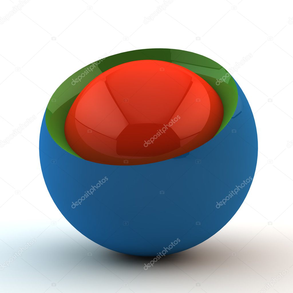 Blue sphere in a cut with a red kernel