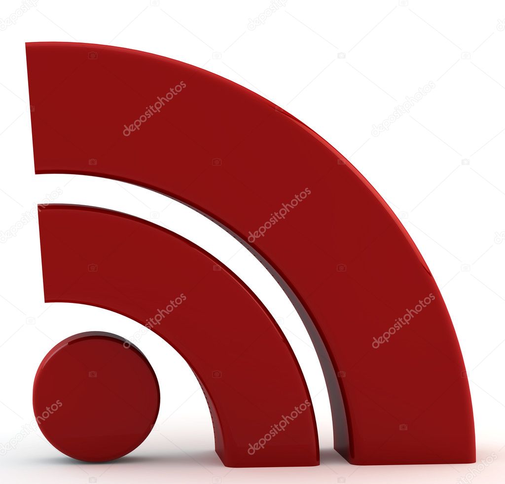 3d red sign RSS on a white background