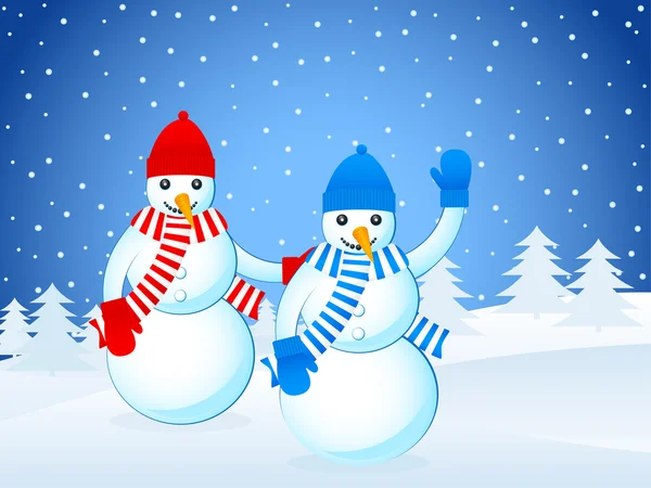 Paysage hivernal et bonhommes de neige — Image vectorielle
