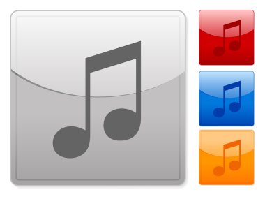 Beyaz bir arka plan üzerinde renkli kare web düğmeleri müzik Not. vektör çizim.