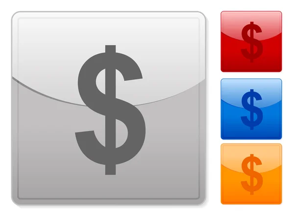 Farbe Quadratische Web Buttons Dollar Auf Weißem Hintergrund Vektorillustration — Stockvektor