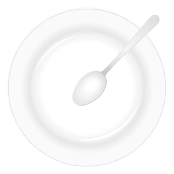Empty White Plate Spoon Vector Illustration — Stock Vector