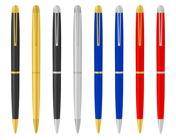 Acht Kugelschreiber Auf Weißem Hintergrund Vektorillustration — Stockvektor