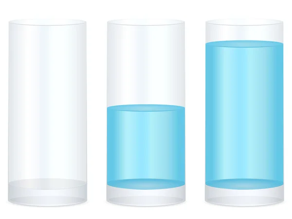 Bicchiere Acqua Vuoto Mezzo Pieno Fondo Bianco Illustrazione Vettoriale — Vettoriale Stock