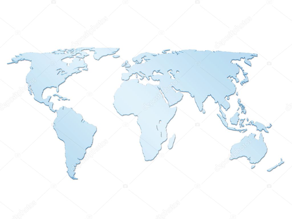 Isolated blue world map on a white background.