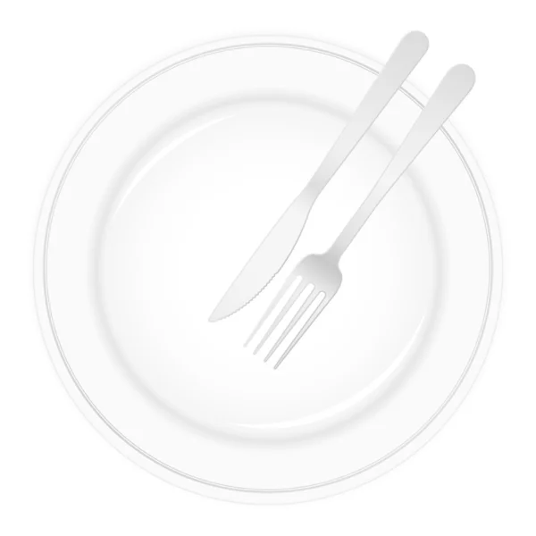 Empty White Plate Knife Fork Vector Illustration — Stock Vector