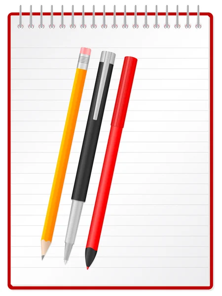 Notebook en pen potlood recht en de markeerdraad 2 — Stockvector