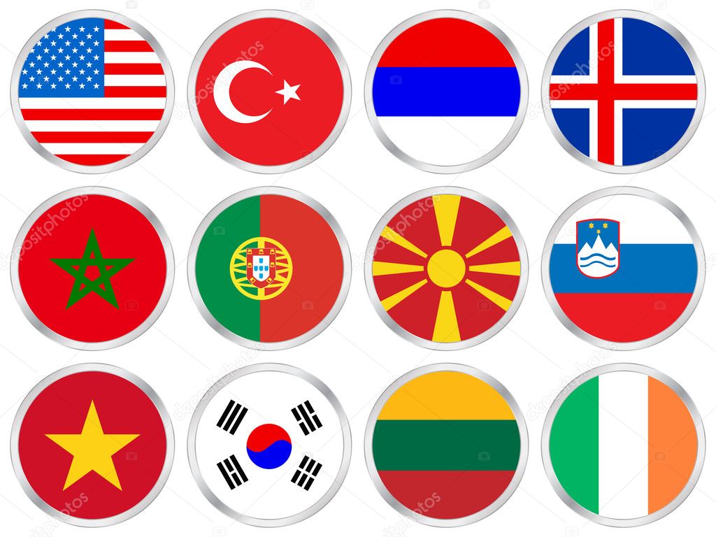 national flags circle icon set
