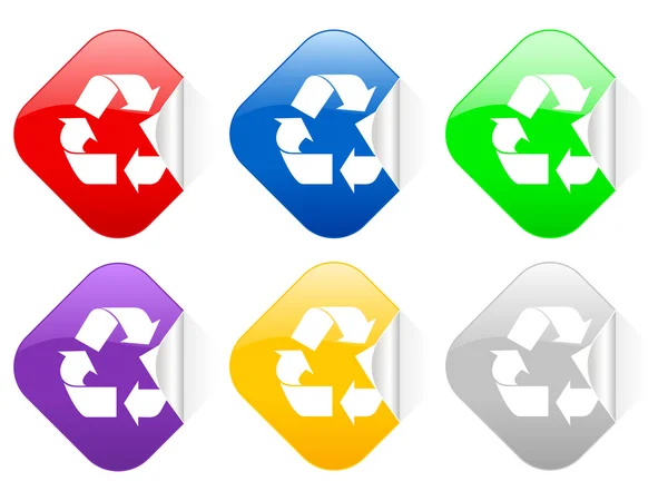Ανακύκλωσης σύμβολο τετραγωνικά αυτοκόλλητα — Διανυσματικό Αρχείο