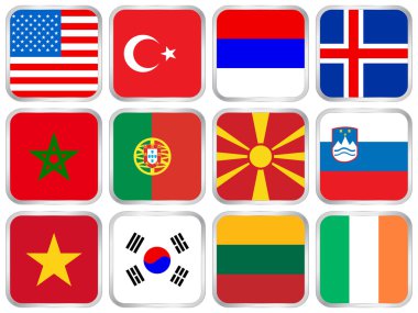 national flags square icon set clipart