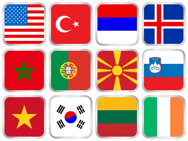 National flags square icon set — Stock Vector