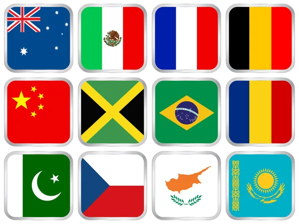 Nationsflaggor kvadrat ikon set 2 — Stock vektor