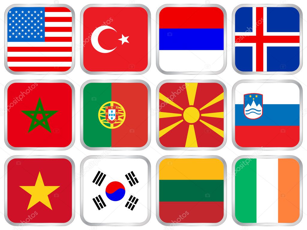 national flags square icon set