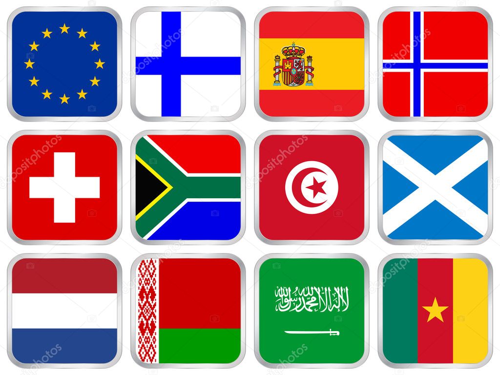 national flags square icon set 3
