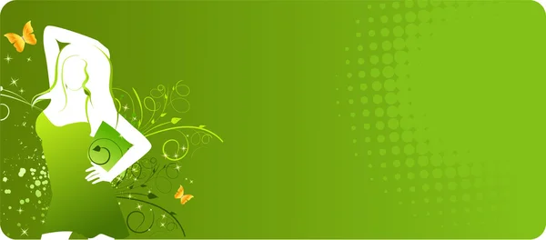 Πράσινο πανό με γυναίκα σιλουέτα — Διανυσματικό Αρχείο