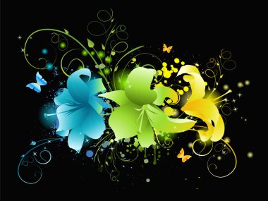 Multicolored flowers on black background clipart