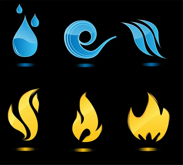 Woda i ogień ikony błyszczący — Wektor stockowy