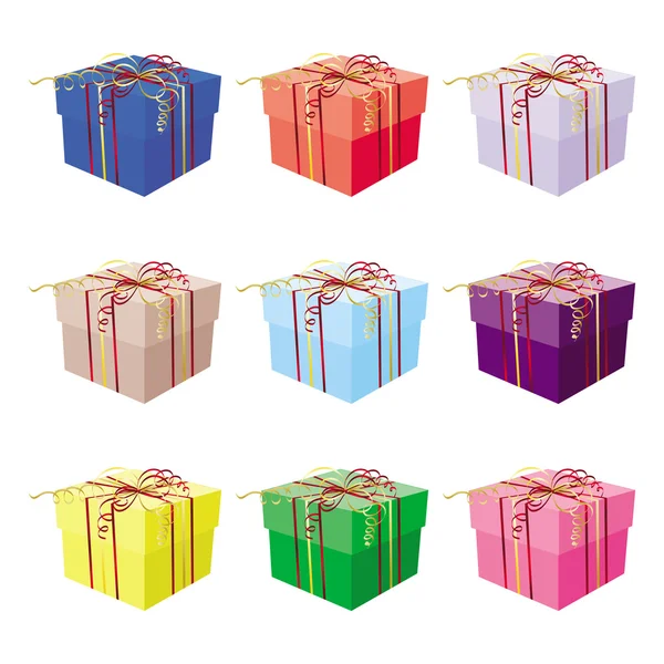 Set of nine gift boxes — Stock Vector