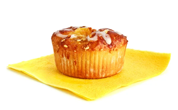 Apple cake on yellow napkin — Stock Photo, Image